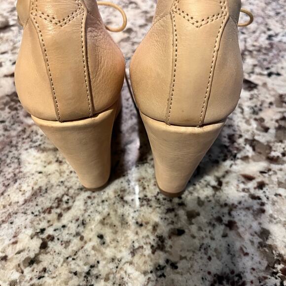 Y2K Rag & Bone Tan Leather Sahara Oxford Wedge Open Toe Booties 10 - Picture 3 of 7